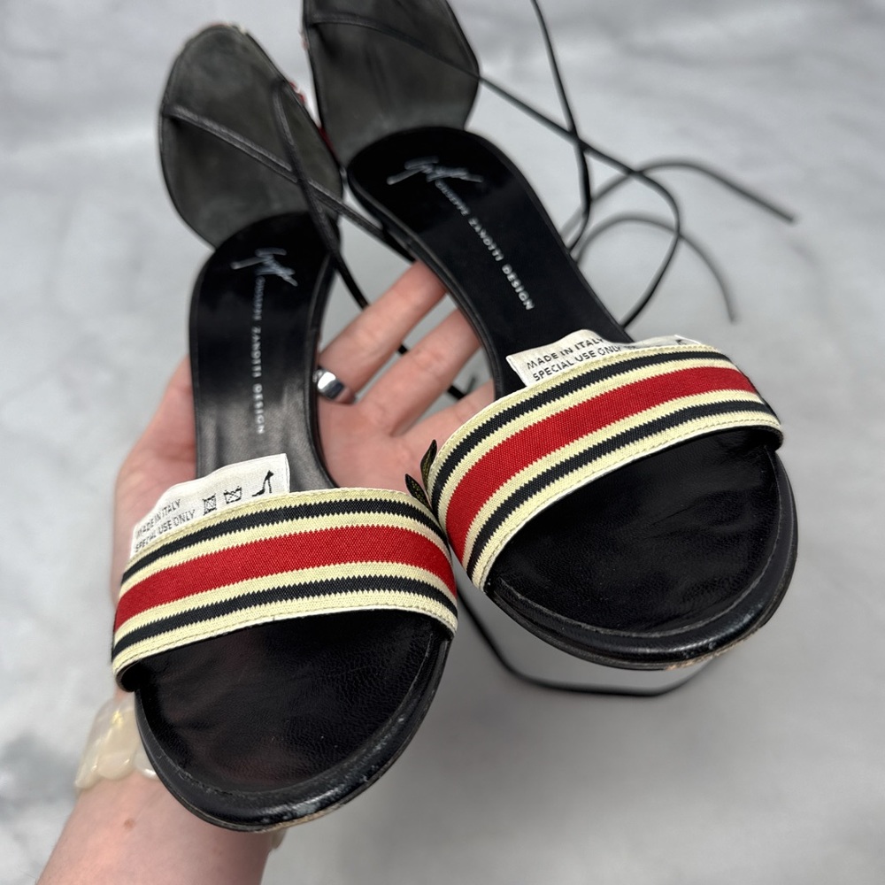 Giuseppe Zanotti Vicini Vintage Y2K Care Tag Leather Ankle Tie Sandal Heels 8 - Picture 8 of 16